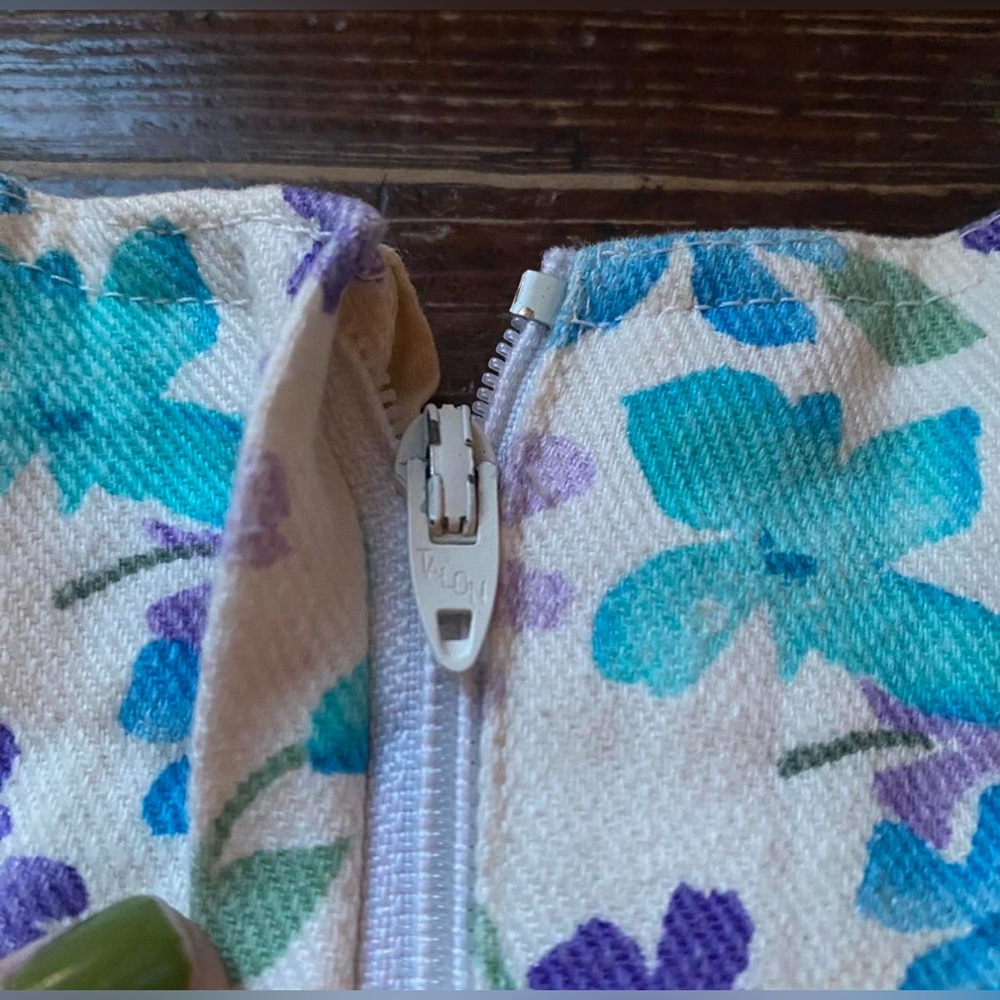 Vintage 60’s Handmade Blue Purple White Floral Cotton Twill Denim Midi Dress - Picture 5 of 5